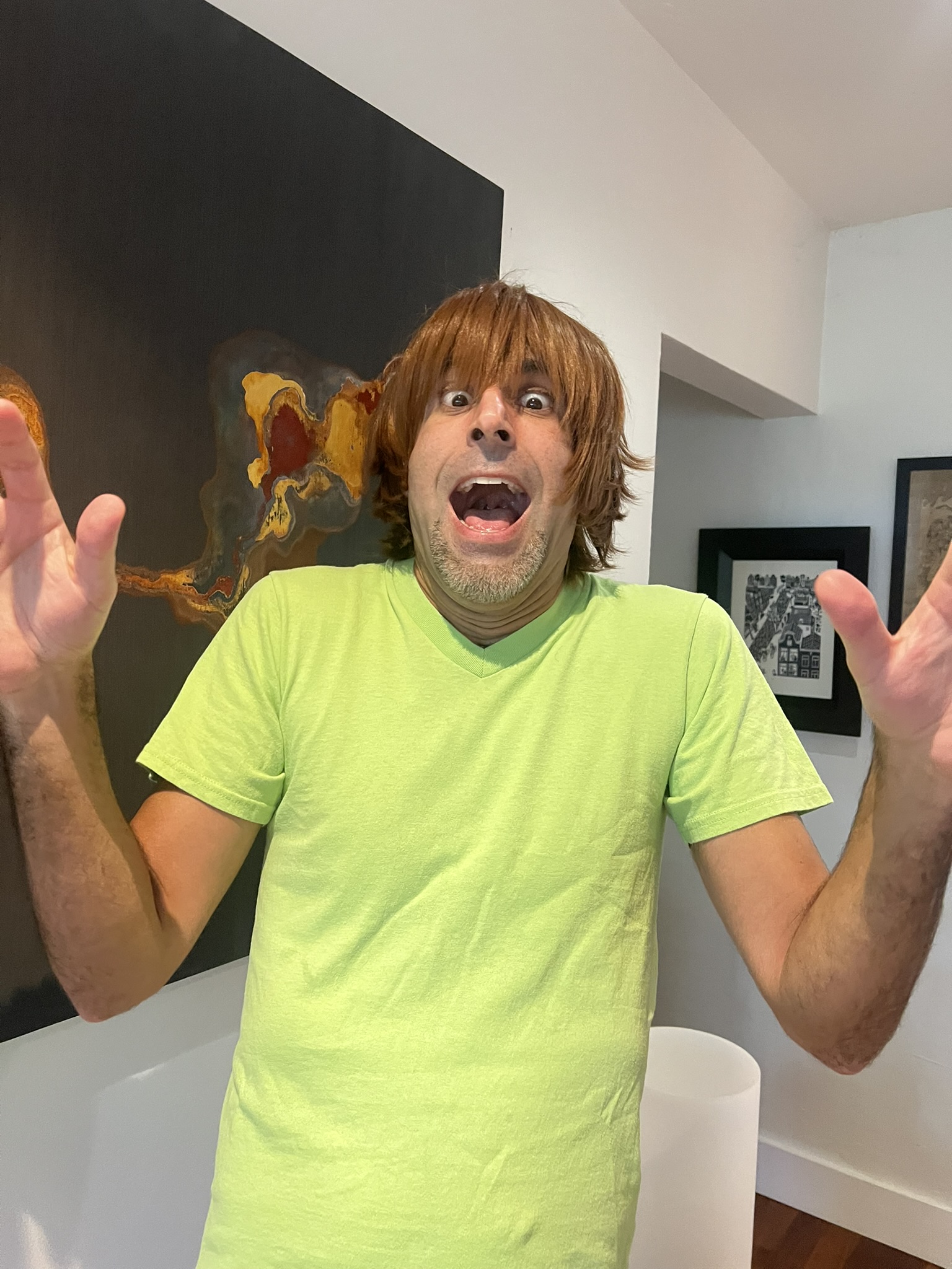 Jorge as Shaggy from Scooby Doo acting scared